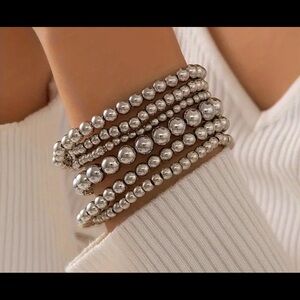 6 STRETCHY SILVER BRACELETS-BRAND NEW